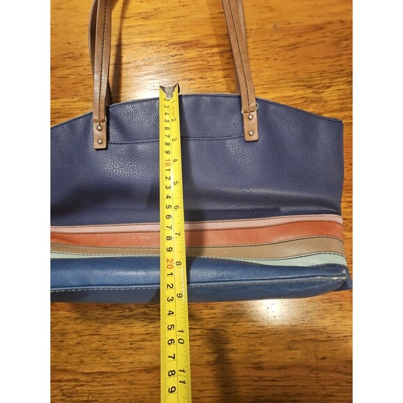 Relic by Fossil Oh Happy Day Tote Bag Navy Blue Striped Faux Leather Boho Purse - Picture 3 of 11